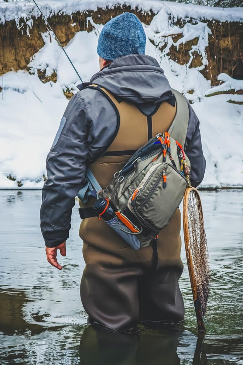 Kylebooker Fly Fishing Sling Packs Fishing Tackle Storage Shoulder Bag (Army Green) - Image 3